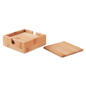 Set of 4 Bamboo Coaster Set in Bamboo Holder