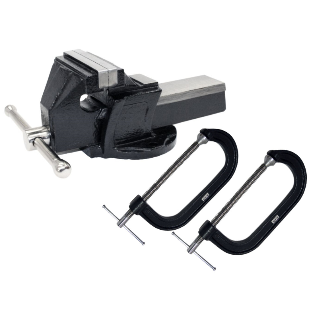 Black Steel ( Tgm10706 Sg Iron Extra Strong Fixed Base Vice 6 Inch + Tgmgc/P/2 Gclamps Sg Iron 2 Inch (50Mm) )